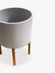 Concrete Indoor Plant Pot with Wood Stand, 22cm, Cement